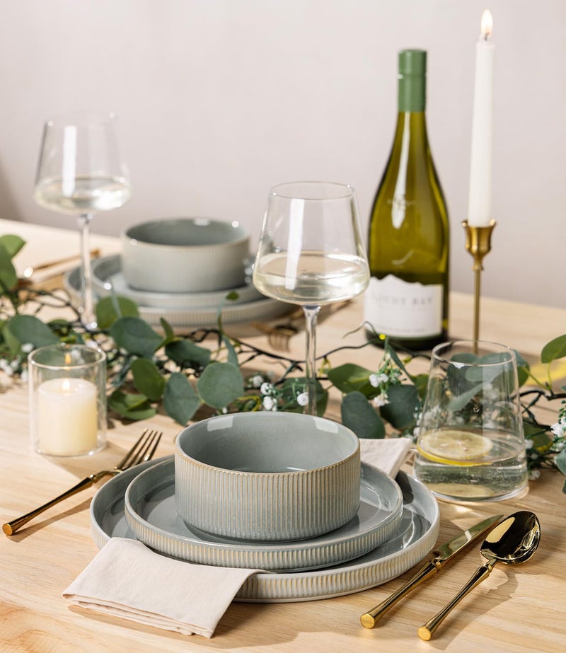TheTerra Ceramic Dinnerware Sets for 8, 24 Pieces Porcelain Lightweight Plates and Bowls Sets, Scratch Resistant Dish Set, Oven & Microwave & Dishwasher Safe, Desert Sage - Image 5