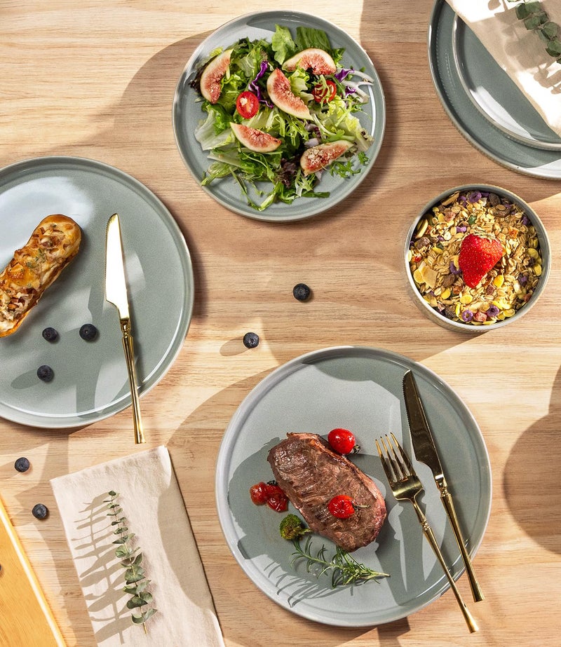 TheTerra Ceramic Dinnerware Sets for 8, 24 Pieces Porcelain Lightweight Plates and Bowls Sets, Scratch Resistant Dish Set, Oven & Microwave & Dishwasher Safe, Desert Sage - Image 3