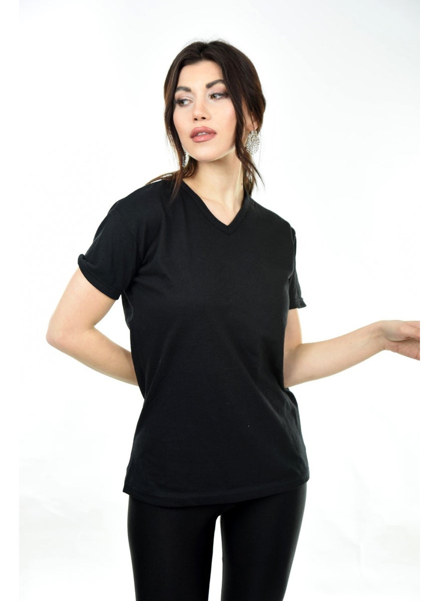 Belifanti Collection V-Neck Basic Women's T-Shirt Black  - Image 1