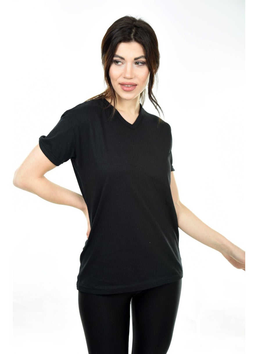 Belifanti Collection V-Neck Basic Women's T-Shirt Black  - Image 2