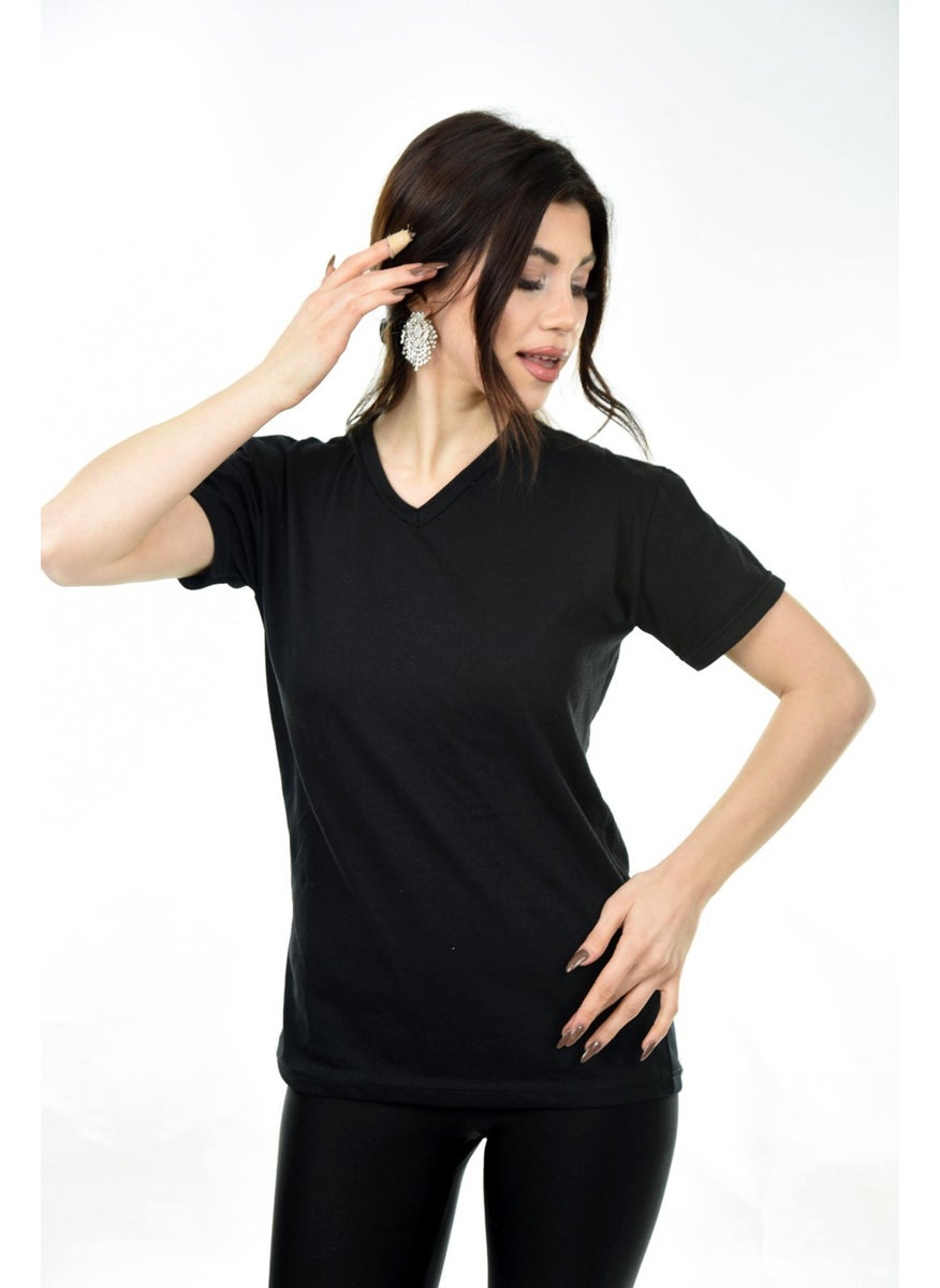 Belifanti Collection V-Neck Basic Women's T-Shirt Black  - Image 3