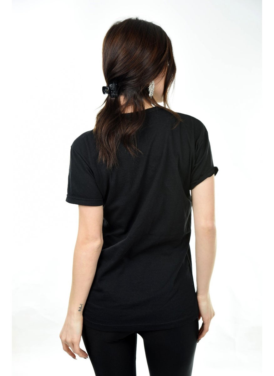 Belifanti Collection V-Neck Basic Women's T-Shirt Black  - Image 4