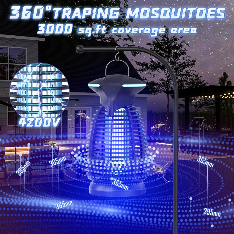 Dovima Bug Zapper Outdoor for Mosquito Flies - Waterproof Insect Killer Trap Lamp Electric 4200V Powerful Bug Zappers Indoor with LED Light for Patio Porch Garage Backyard & Home - Image 5