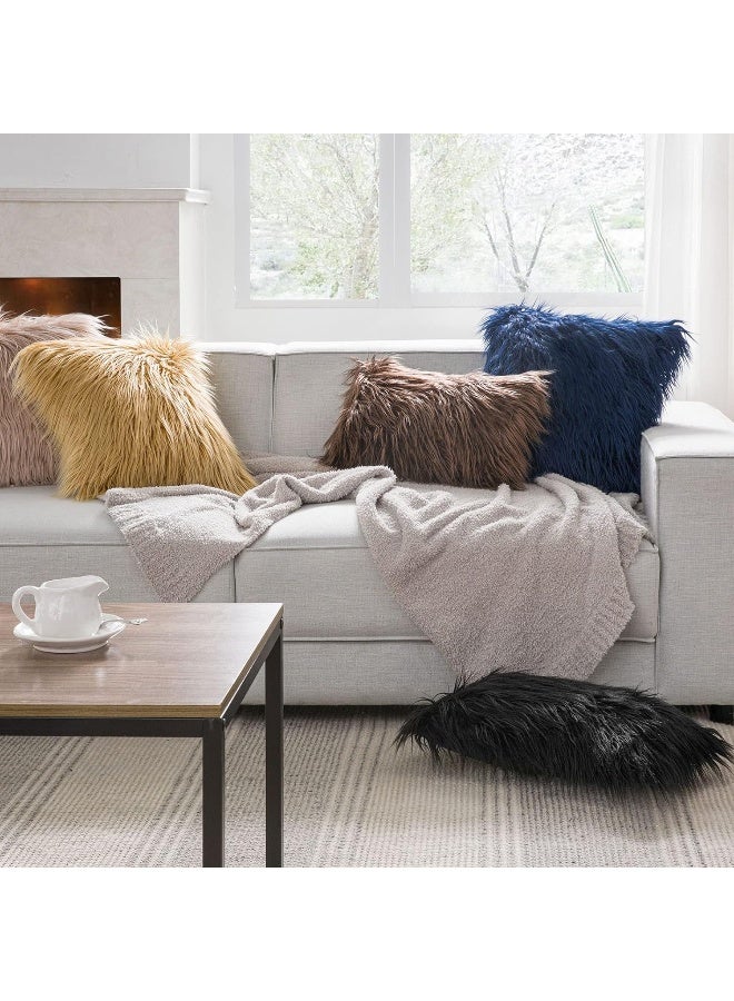 Phantoscope Faux Fur Solid Decorative Pillow Cover Fluffy Throw Pillow Mongolian Luxury Fuzzy Pillow Case Cushion Cover for Bedroom and CouchNavy Blue 18 x 18 Inches - Image 5