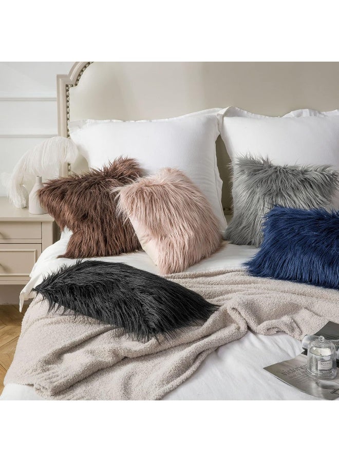 Phantoscope Faux Fur Solid Decorative Pillow Cover Fluffy Throw Pillow Mongolian Luxury Fuzzy Pillow Case Cushion Cover for Bedroom and CouchNavy Blue 18 x 18 Inches - Image 3