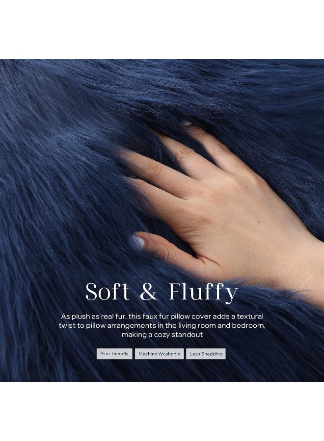 Phantoscope Faux Fur Solid Decorative Pillow Cover Fluffy Throw Pillow Mongolian Luxury Fuzzy Pillow Case Cushion Cover for Bedroom and CouchNavy Blue 18 x 18 Inches - Image 2