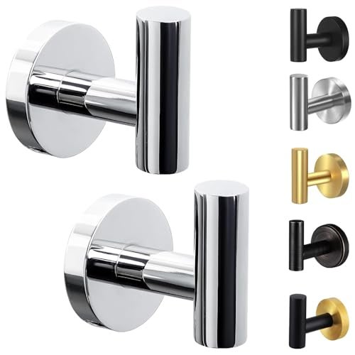 Kruodop Towel Hooks for Bathroom,2 Packs Wall Mount Towel Holder,Black Matte Wall Robe Hook,Stainless Steel Heavy Duty Door Hanger Towel Hook for Kitchen, Bedroom,Hotel,Pool,Coats - Image 1