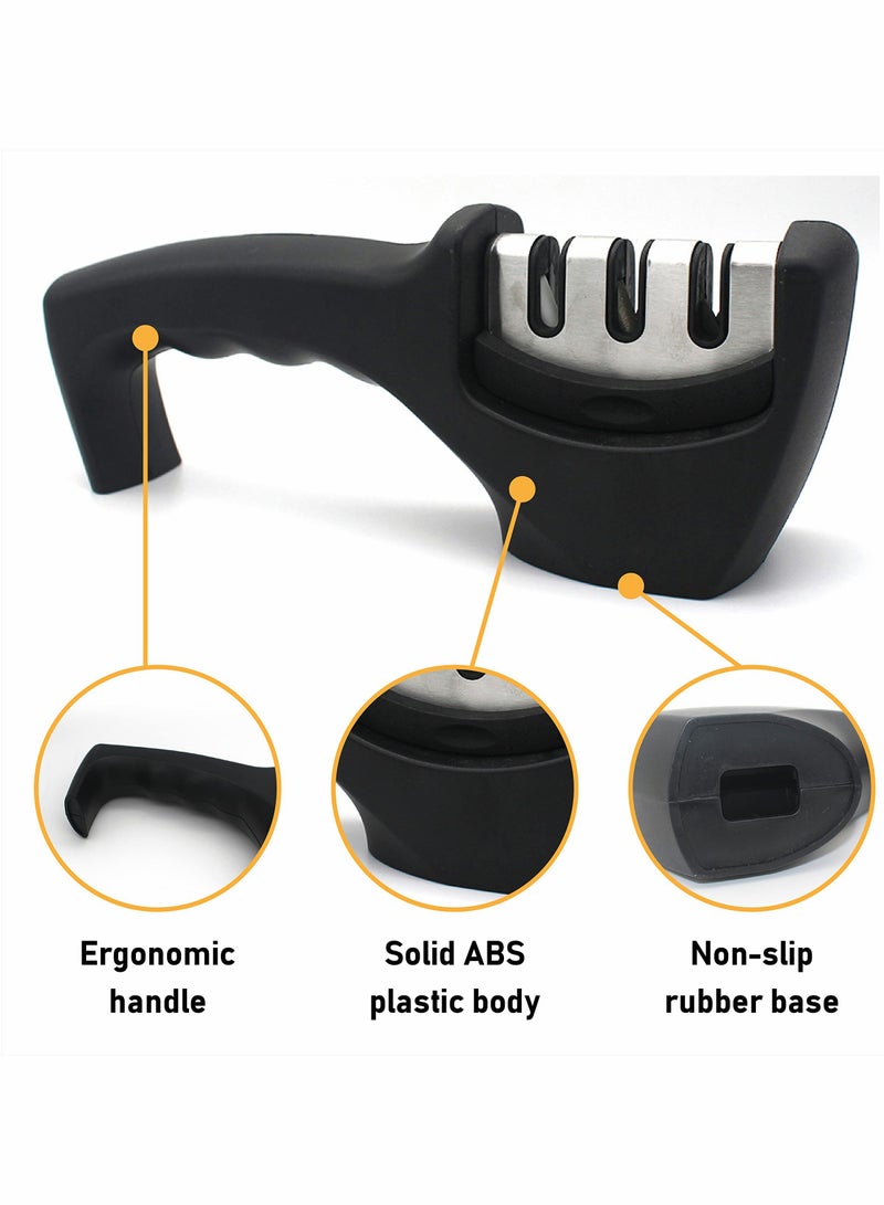 Knife Sharpener, 3 Stage Kitchen Knife Scissor Sharpener, 3-in-1 Manual Chef Steel Knife Scissor Sharpening Tool  - Image 4