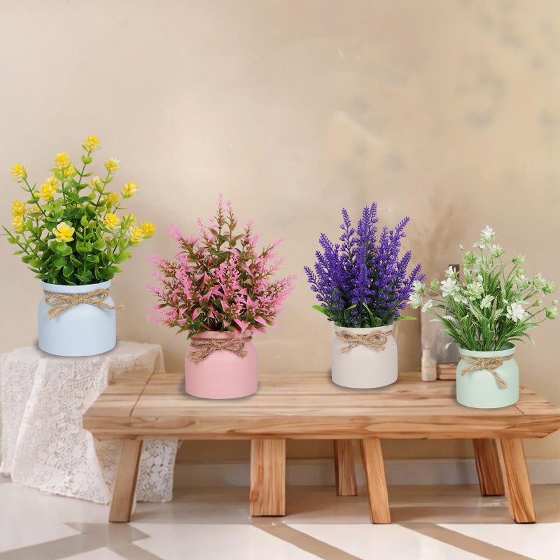 Yoratee 6pcs Artificial Pot Flowers Small Fake Plants Mini Potted Plants for Home Office Tabletop Decoration - Image 4