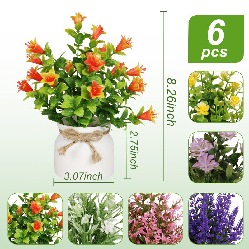 Yoratee 6pcs Artificial Pot Flowers Small Fake Plants Mini Potted Plants for Home Office Tabletop Decoration - Image 2