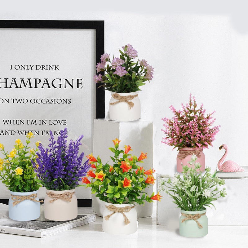 Yoratee 6pcs Artificial Pot Flowers Small Fake Plants Mini Potted Plants for Home Office Tabletop Decoration - Image 3