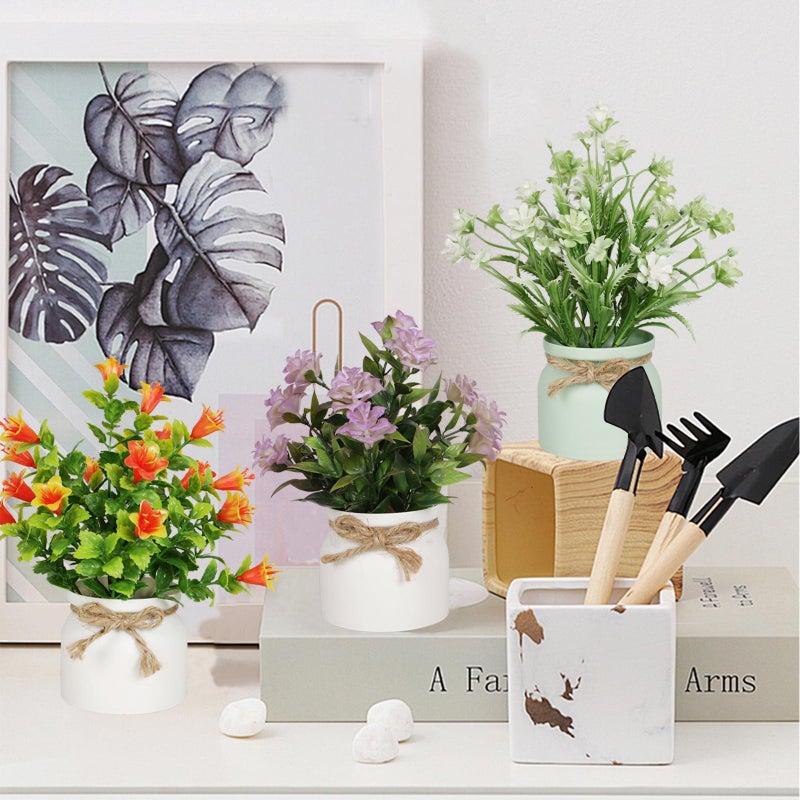 Yoratee 6pcs Artificial Pot Flowers Small Fake Plants Mini Potted Plants for Home Office Tabletop Decoration - Image 5