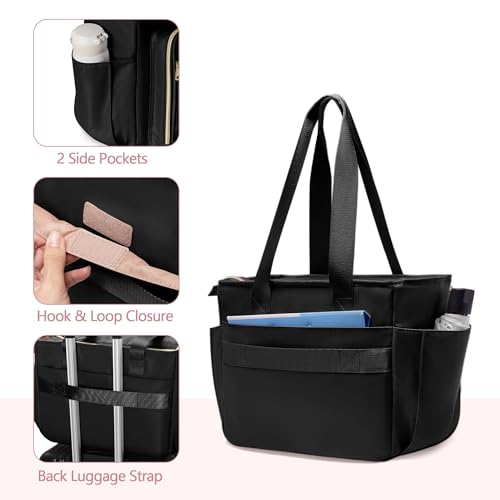 Prokva Teacher Tote Bag with Accordion File Organizer Pocket, Large Teacher Work Utility Bag for Women, Black(Patent Design) - Image 4
