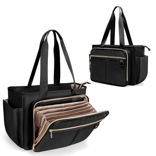 Prokva Teacher Tote Bag with Accordion File Organizer Pocket, Large Teacher Work Utility Bag for Women, Black(Patent Design) - Image 1