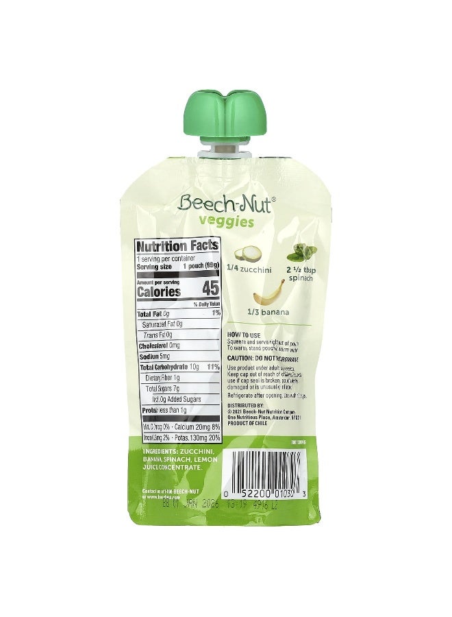 Beech-Nut بيتش-نات، خضروات، 6+ أشهر، كوسا، سبانخ وموز، 12 كيس، 3.5 أونصة (99 جرام) لكل منها - Image 2