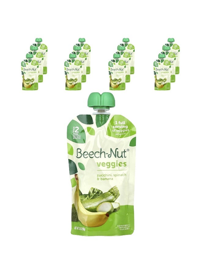 Beech-Nut بيتش-نات، خضروات، 6+ أشهر، كوسا، سبانخ وموز، 12 كيس، 3.5 أونصة (99 جرام) لكل منها - Image 1