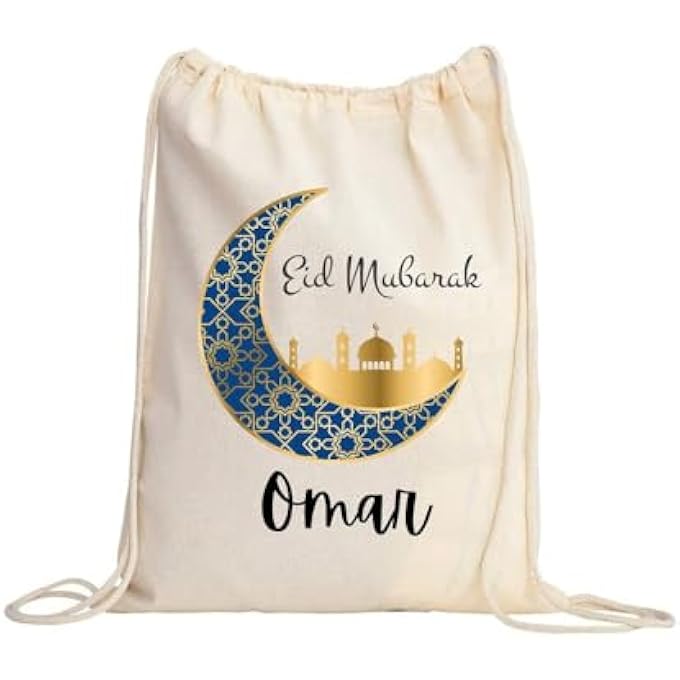 rayihni Personalized Eid Drawstring Bag  Custom Bag for Kids  Adults  Gym bag  Party Supplies  Storage bag  Treat Bags  Drawstring bags  Reusable Bags - Image 1