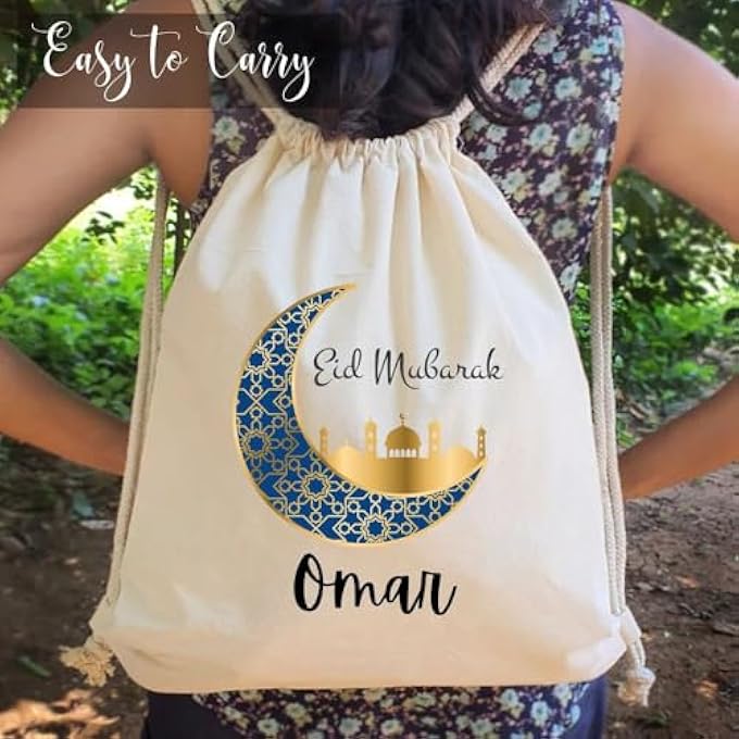 rayihni Personalized Eid Drawstring Bag  Custom Bag for Kids  Adults  Gym bag  Party Supplies  Storage bag  Treat Bags  Drawstring bags  Reusable Bags - Image 3
