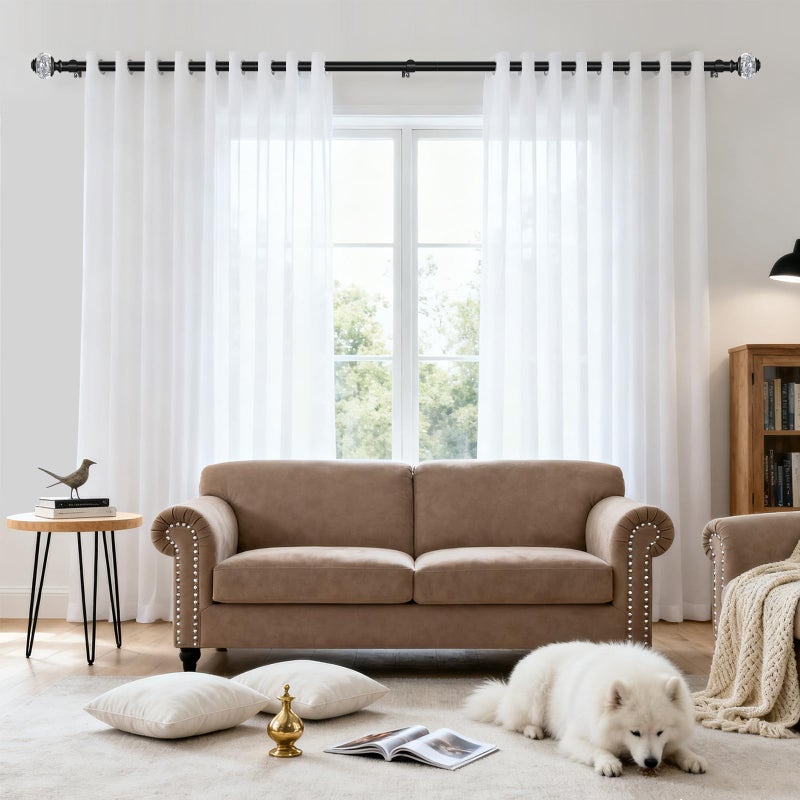 USFOOK Black Curtain Rods 32 to 58 Inches (2.6-4.8ft), USFOOK 7/8 Inch Telescoping Splicing Drapery Rods for Windows 20 to 54 Inch, Decorative Translucent Finials - Image 3