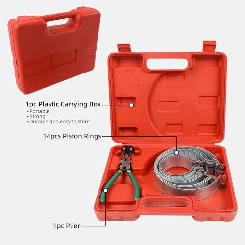 LUTIFIX Piston Ring Compressor Tool, 14 Pcs Piston Rings & 1 Adjustable Installer Pliers for Repairing Car Truck Racing Automotive Engine (62-145mm/2.4-5.7inch), Carrying Box - Image 2
