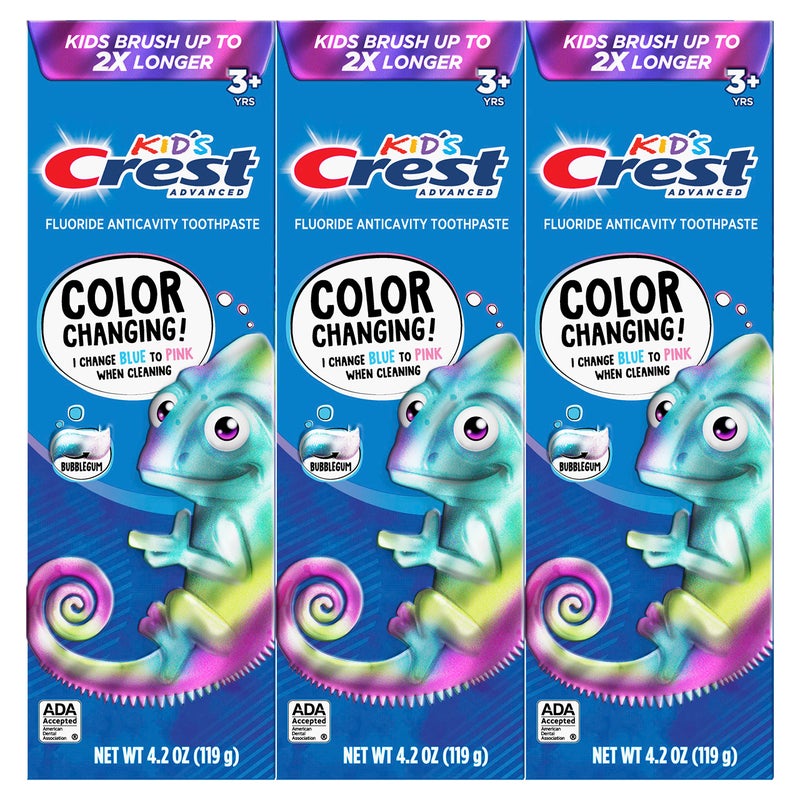 Crest Advanced Kid's Fluoride Toothpaste, Bubblegum Flavor, 4.2 oz, 3 Count, Color-Changing Anticavity Toothpaste - Image 3