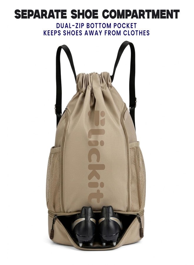 FLICKIT Pro Drawstring Sports Backpack with Shoe Compartment | Waterproof Gym & Football Bag | Mesh Side Pockets | Dual Zip Storage - Image 2