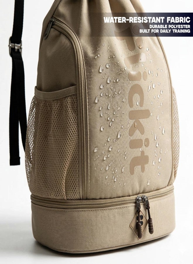 FLICKIT Pro Drawstring Sports Backpack with Shoe Compartment | Waterproof Gym & Football Bag | Mesh Side Pockets | Dual Zip Storage - Image 4