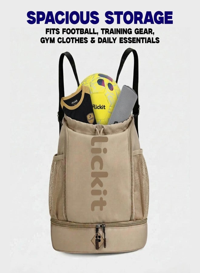 FLICKIT Pro Drawstring Sports Backpack with Shoe Compartment | Waterproof Gym & Football Bag | Mesh Side Pockets | Dual Zip Storage - Image 3