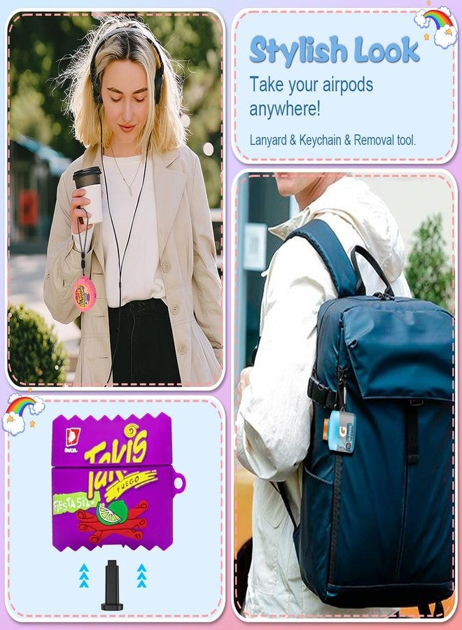 [عبوة من 3 قطع] غطاء FGERWZ لطيف لسماعات AirPods Pro 2 مع طقم تنظيف، غطاء سيليكون ثلاثي الأبعاد بتصميم كرتوني لطيف لسماعات AirPods Pro من الجيل الثاني، تصميم طعام مضحك مع سلسلة مفاتيح (ماء رياضي + بطاطس بنفسجية + علكة) - Image 5