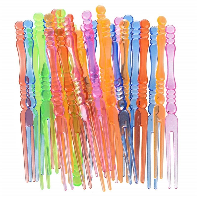 Comicfs 300pcs Disposable Plastic Fruit Forks 4 Bistro Cocktail Tasting Appetizer Set  Portable Toothpick for Salad Mini Cake Multicolor