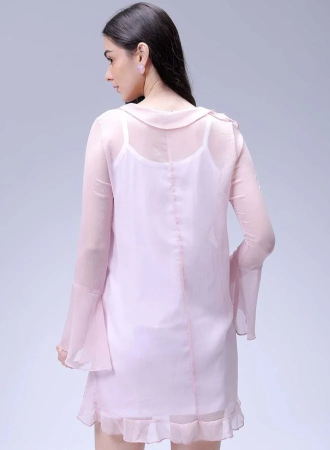 Freehand  Women Fit and Flared Solid V-Neck Long Sleeve Ruffle Dress for Women | Best Price UAE