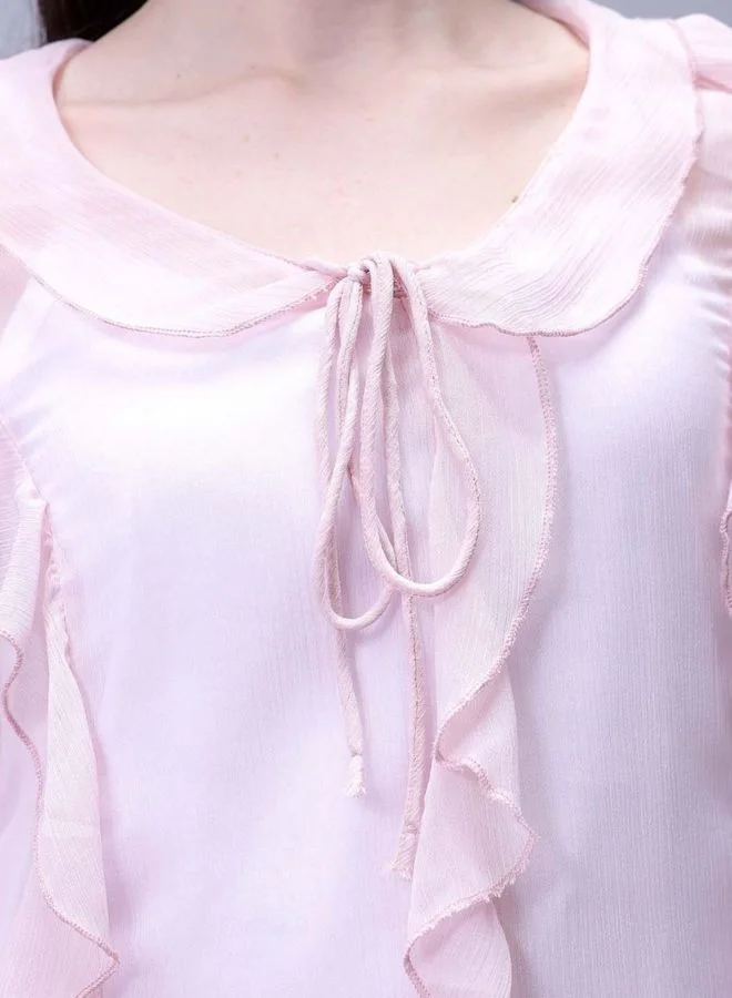 Freehand  Women Fit and Flared Solid V-Neck Long Sleeve Ruffle Dress for Women | Best Price UAE