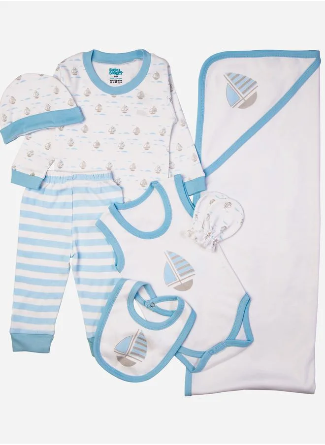 Babies Basic Pack of 7 - Cotton Bodysuit, Top, Pants, Bib, Blanket, Mitten and Cap