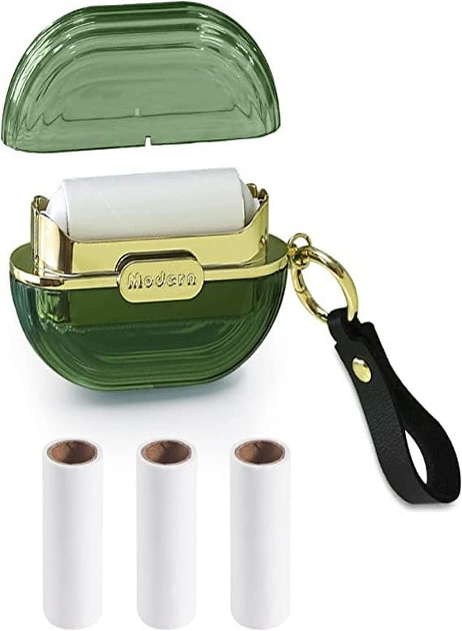 SNAPSHOPECOM Double-Sided Travel Portable Lint Roller with Hand Strap, Reusable Mini Extra Sticky Dog Cat Pet Hair Remover, Luxury Lint Remover for Clothes Bag Dust Fuzz Fur with 4 Refills, Green - Image 1