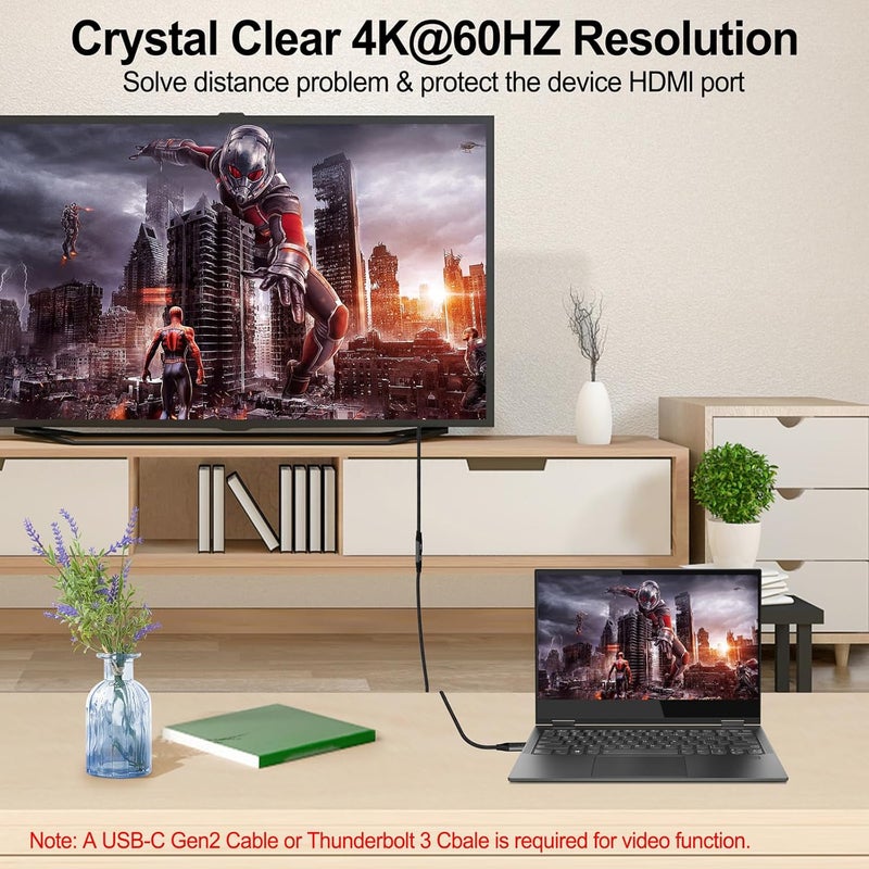 ثسوكوردز كابل تمديد USB C من بقدرة 100 واط وطول 1 قدم، كابل USB C من النوع 3.2 جيل 2 ذكر إلى أنثى لنقل البيانات بسرعة 20 جيجابت في الثانية، كابل شحن سريع USB C 3.1 من النوع C بجهد 20 فولت/تيار 5 أمبير، كابل مراقبة فيديو بدقة 4K@60Hz مضفر من النايلون - Image 3