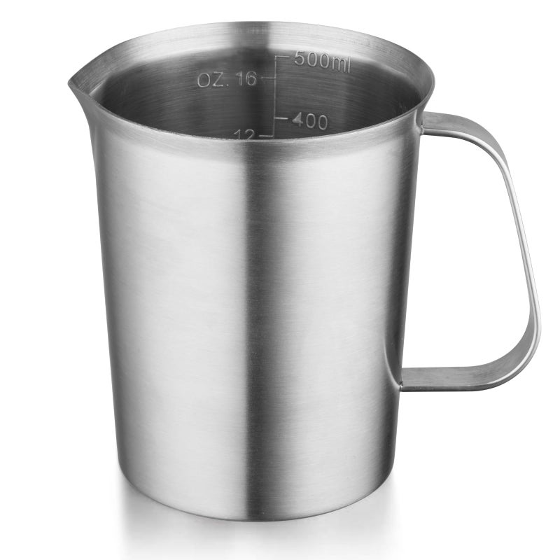 CURTA 188 Stainless Steel Measuring Cup with Handle and Pour Lip Metal Pitcher with Oz and ML marking 16OZ500ML 2 Cup HeavyDuty Pitcher