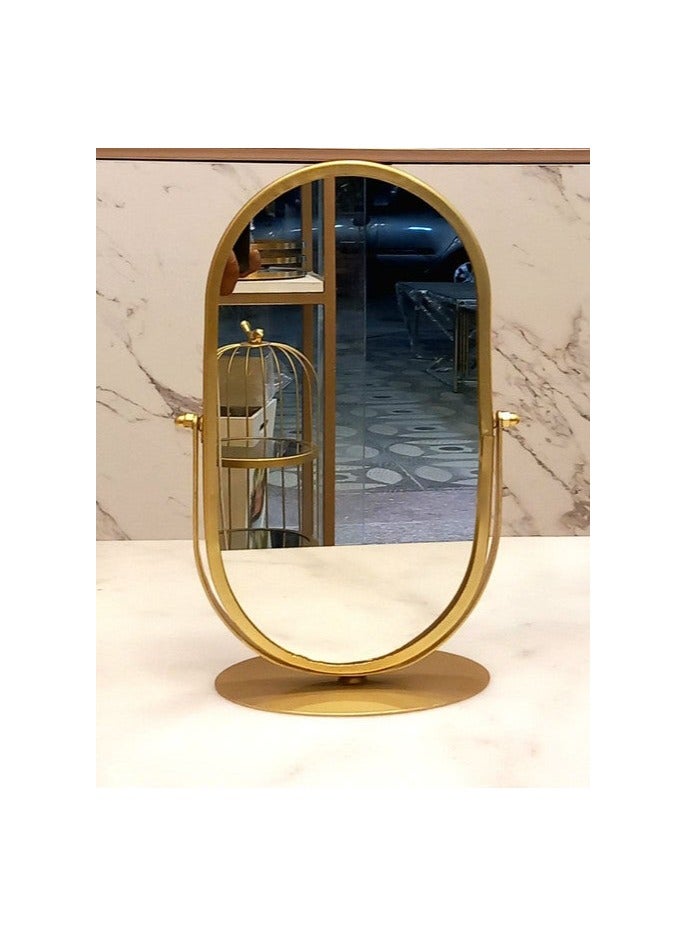 Modern Oval Gold Tabletop Cosmetic Mirror