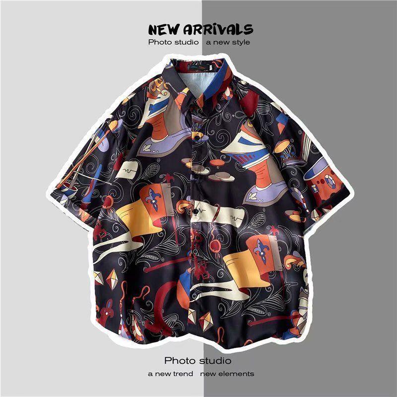 Vintage Floral Shirt Hong Kong Style Short-Sleeved Hainan Island Shirt Hawaiian Summer Beach Shirt Trendy Brand For Men And Women - Image 1