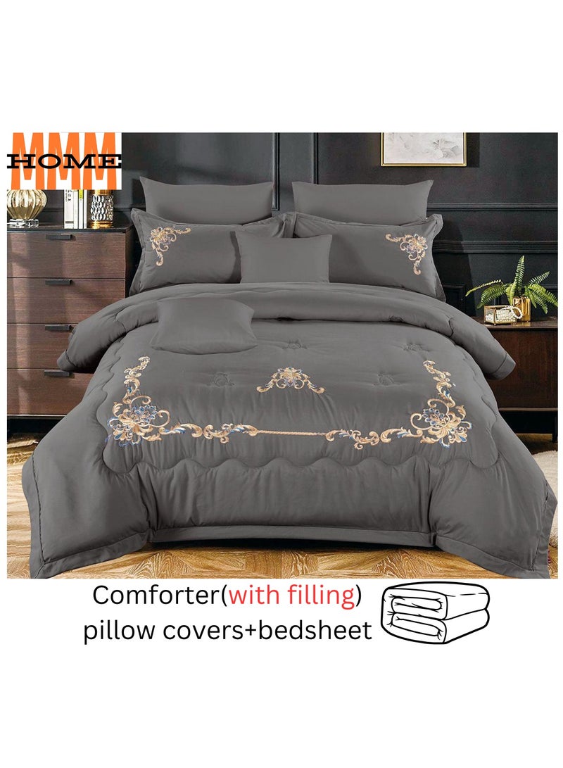 MMM HOME MMM HOME Embroidered 6pcs King size High Cotton Hotel Master Quality Microfiber Bedding Set Comforter/Bedsheet/Pillow covers set  - Image 2