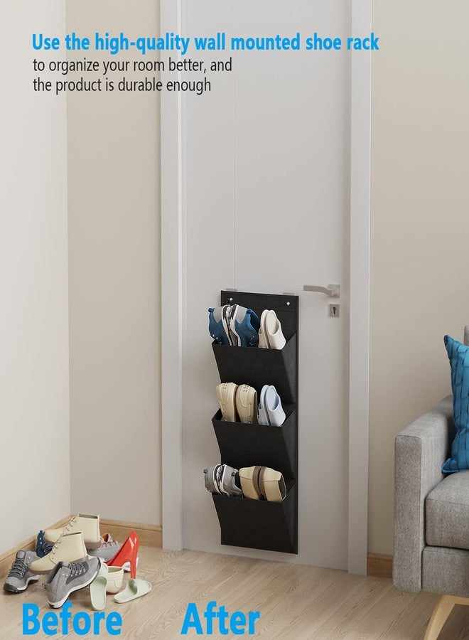 Yocice Wall Mounted Hanging Organizer 2Pack,Shoes Rack/Can Store 6Pairs of Plus-Size Sneakers,Also Stores Boots.with Sticky Hanging Mounts, Shoes Holder,Door Shoe Hangers (SM08-Black-2) - Image 2