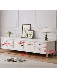 JANTENS TV Cabinet Living Room Furniture TV table Tv Stand With Drawers 140x34x42cm MDF White  - Image 3