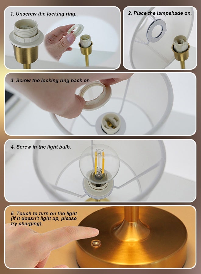 Forthcan Rechargeable Adjustable Fabric Table Lamp – Portable Retro LED Desk Light with Touch Dimming, Type-C Charging, Telescopic Height Design for Bedroom, Living Room & Study - Image 5