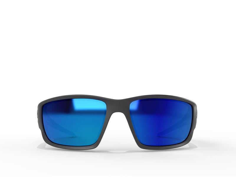 Edge SK118 Kazbek Wrap-Around Safety Glasses, Anti-Scratch, Non-Slip, UV 400, Military Grade, ANSI/ISEA & MCEPS Compliant, 5.04" Wide, Black Frame / Blue Mirror Lens - Image 2