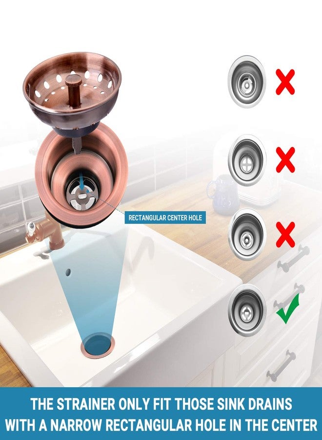 KONE Copper Kitchen Sink Strainer Basket, 2 Pcs Stainless Steel Antique Copper Sink Drain Strainer and Sink Stopper for Standard 3-1/2 inch Sink Drain, with Metal Center Knob and Rubber Drain Stopper - Image 2