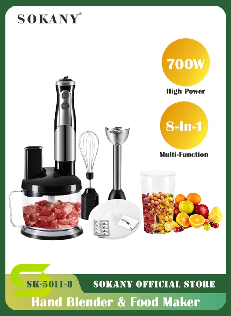 sokany 8-in-1 Immersion Blender, 700W Hand Blender, Scratch-Resistant Stick Mixer with Chopper Beaker Whisk and Milk Frother for Milkshake Puree Smoothie Food（Black） - Image 1