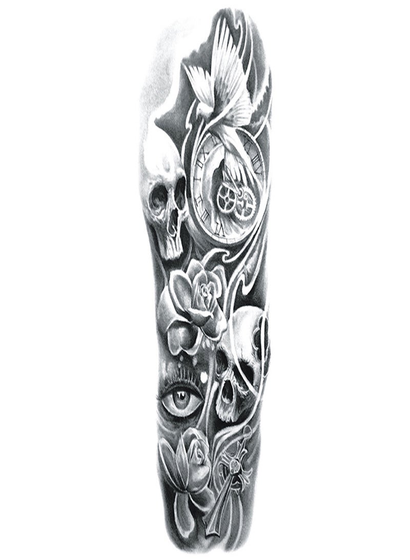 ملصق وشم مؤقت مزيف على الذراع بالكامل، وشم كبير على أكمام الذراع، وشم مقاوم للماء، ملصقات وشم زهرة الفاوانيا الكبيرة، وشم وردة للرجال والنساء - Image 1