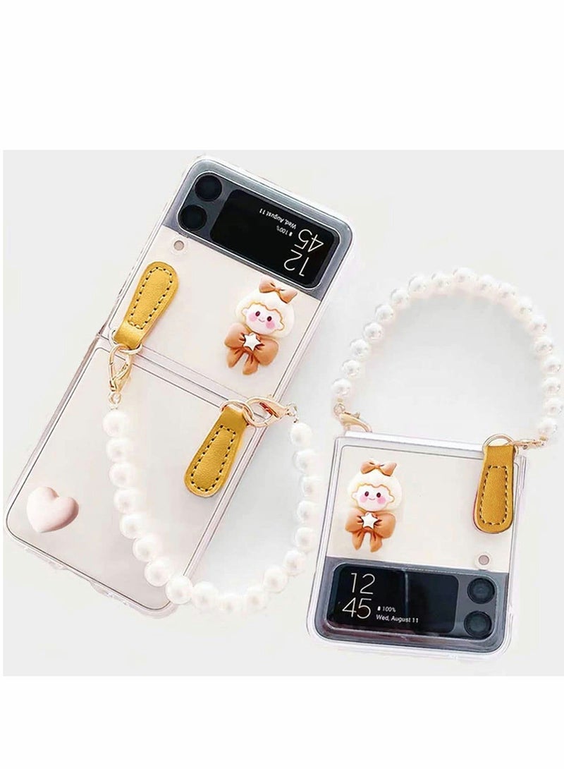 حافظة مصممة لجهاز Galaxy Z Flip 3 5G، غطاء واقي شفاف مع سلسلة لؤلؤ، واقي هاتف ذكي مضاد للصدمات رقيق متين متوافق مع Flip3 - Image 1