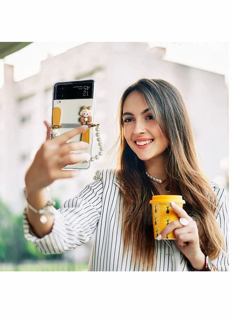 حافظة مصممة لجهاز Galaxy Z Flip 3 5G، غطاء واقي شفاف مع سلسلة لؤلؤ، واقي هاتف ذكي مضاد للصدمات رقيق متين متوافق مع Flip3 - Image 3