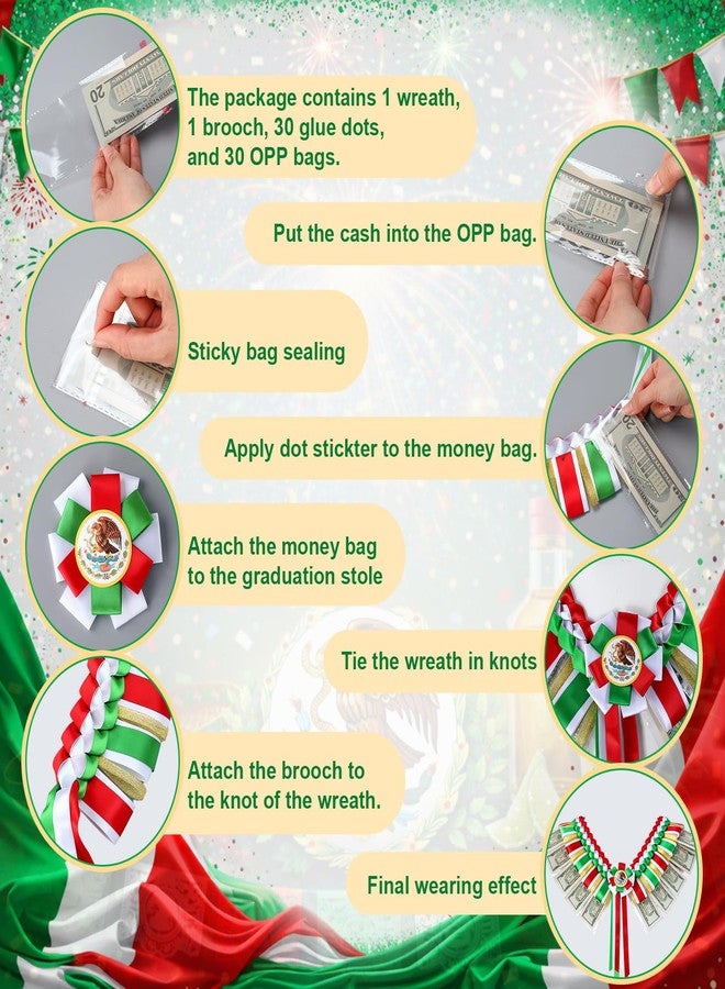 Norme Class of 2026 Mexican Graduation Money Sash Mexico Flag Braided Stole Mexican Graduation Money Gift Green White Red Cash Holder Party Supplies Grad Sash Decoration for Senior Graduates - Image 3