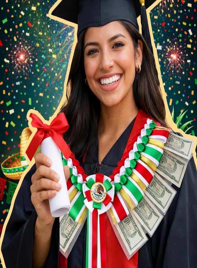 Norme Class of 2026 Mexican Graduation Money Sash Mexico Flag Braided Stole Mexican Graduation Money Gift Green White Red Cash Holder Party Supplies Grad Sash Decoration for Senior Graduates - Image 4